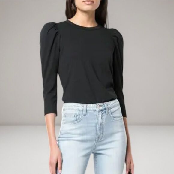 A.L.C. Karlie Black Cotton Puff Tee Sz Small Made in U.S.A. EUC - Picture 10 of 11